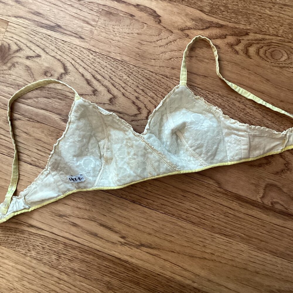 VTG 70s LABEL 4 JRs DITSY FLORAL CALICO COTTON EYELET BULLET BRA HALTER FESTIVAL - Picture 6 of 7